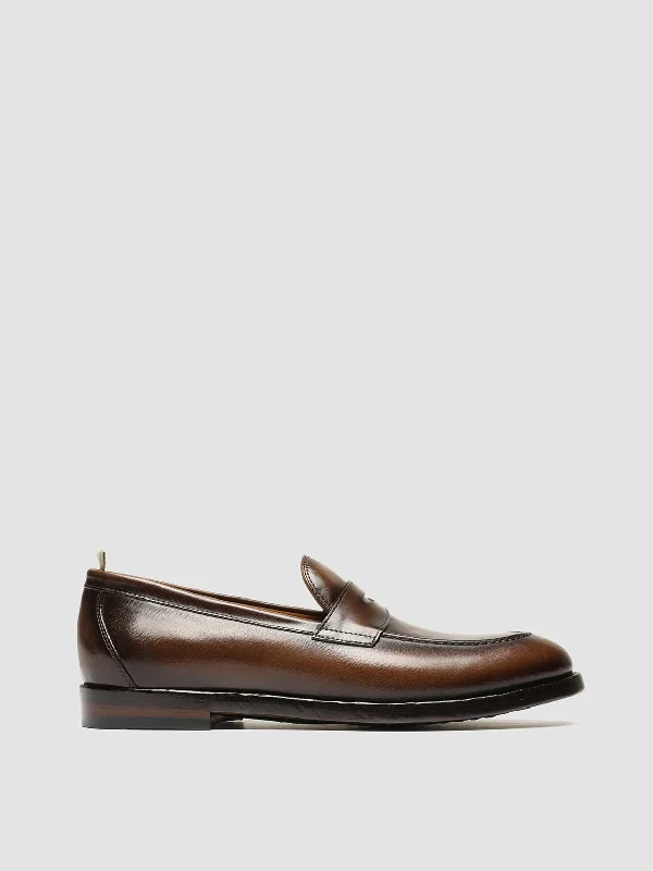 Slip - Resistant Women's Rubber - Sole Loafers in Navy for Wet ConditionsTULANE 002 - Brown Leather Penny Loafers