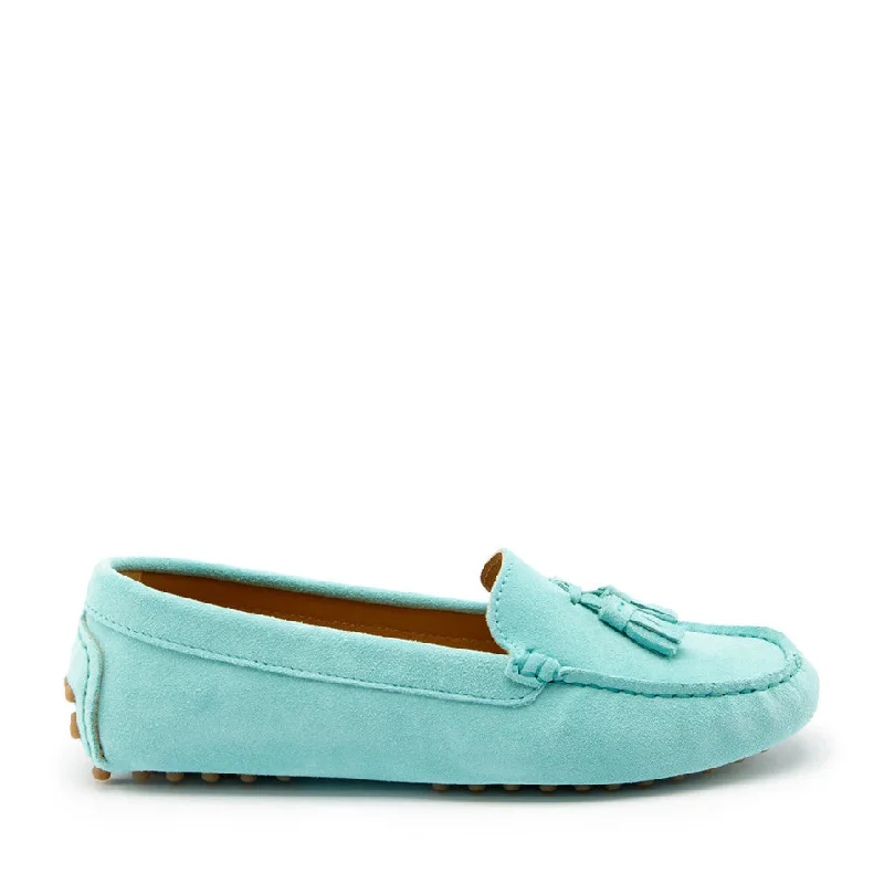 Women's Embroidered Floral Pattern Loafers in Beige for a Spring - Inspired OutfitWomen's Tasselled Driving Loafers, aqua suede