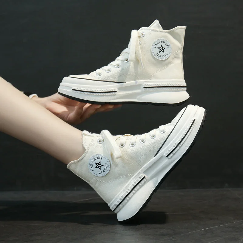 Women's lace - up canvas shoes with a floral patternWomen Stylish Canvas High Top Casual Shoes Women's lace - up canvas shoes with a floral patternWomen Stylish Canvas High Top Casual Shoes