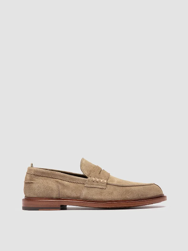 Women's Embroidered Floral Pattern Loafers in Beige for a Spring - Inspired OutfitSAX 001 - Taupe Suede Penny Loafers