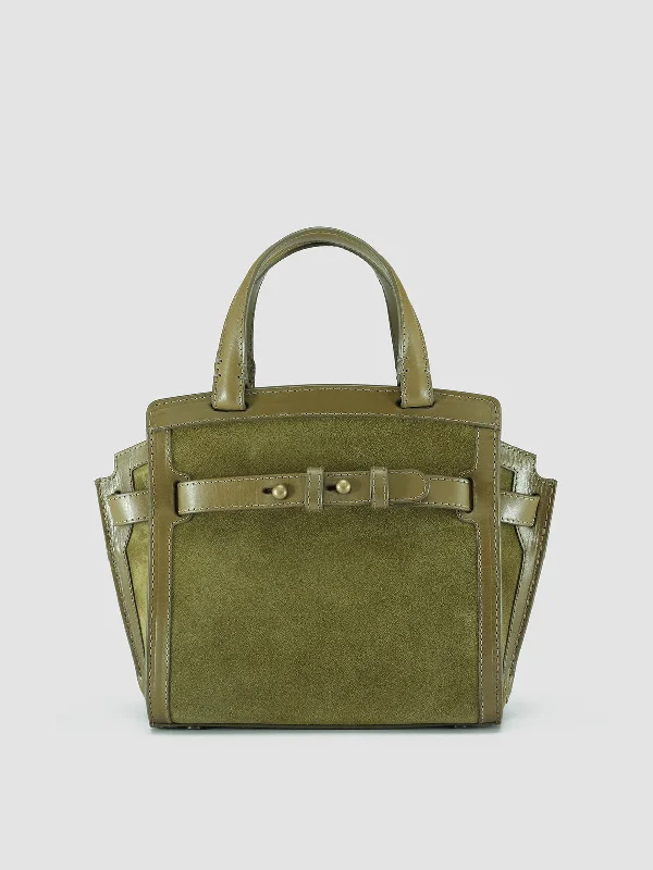 Adjustable Strap Women's Loafers in Tan for a Custom FitSADDLE 009 - Green Suede Handle Bag Adjustable Strap Women's Loafers in Tan for a Custom FitSADDLE 009 - Green Suede Handle Bag