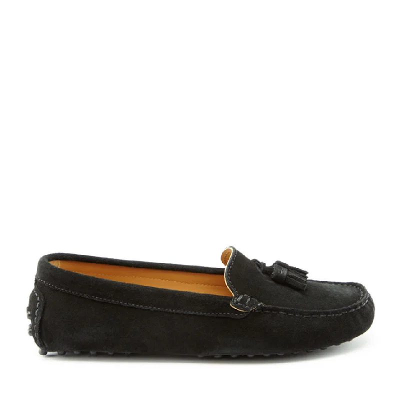 Waterproof Women's Loafers in Black for Rainy DaysWomen's Tasselled Driving Loafers, black suede Waterproof Women's Loafers in Black for Rainy DaysWomen's Tasselled Driving Loafers, black suede