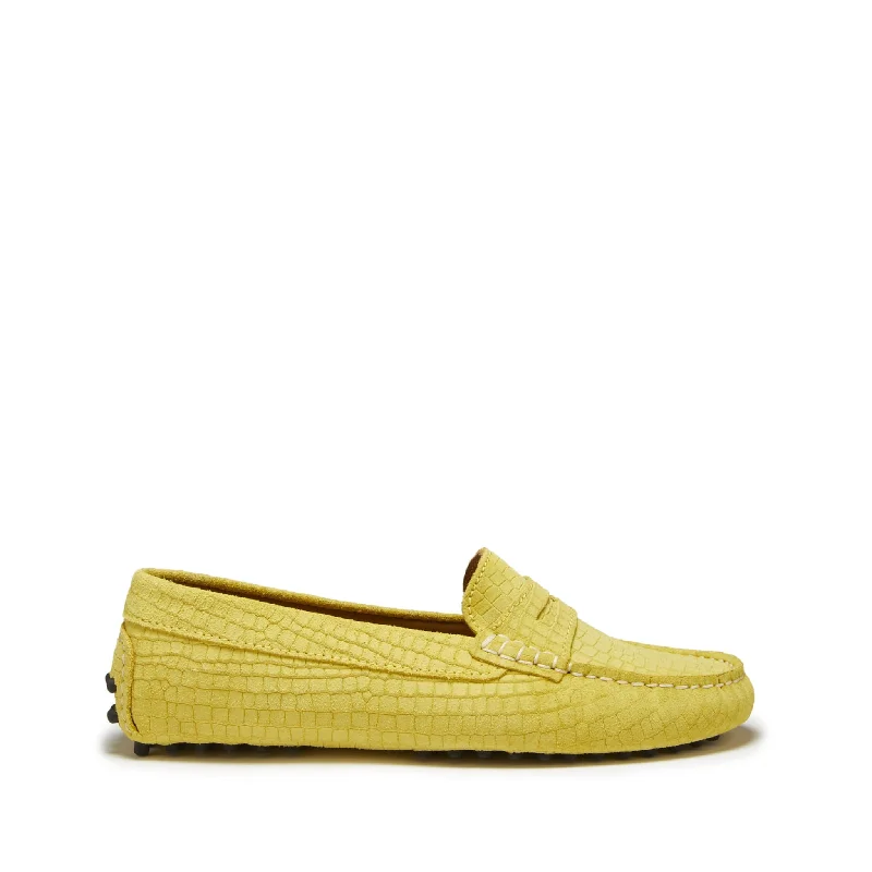 Shock - Absorbing Women's Loafers in Gray for Active LifestylesWomen's Penny Driving Loafers, yellow embossed suede Shock - Absorbing Women's Loafers in Gray for Active LifestylesWomen's Penny Driving Loafers, yellow embossed suede