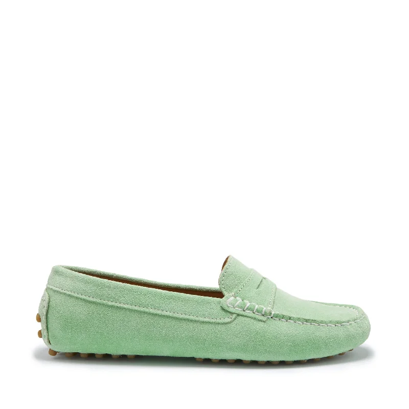 Slip - Resistant Women's Rubber - Sole Loafers in Navy for Wet ConditionsWomen's Penny Driving Loafers, lagoon green suede