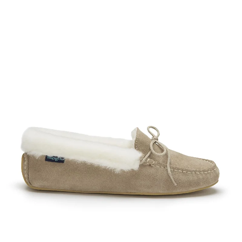 Adjustable Strap Women's Loafers in Tan for a Custom FitWomen's slippers, sheepskin, taupe suede Adjustable Strap Women's Loafers in Tan for a Custom FitWomen's slippers, sheepskin, taupe suede
