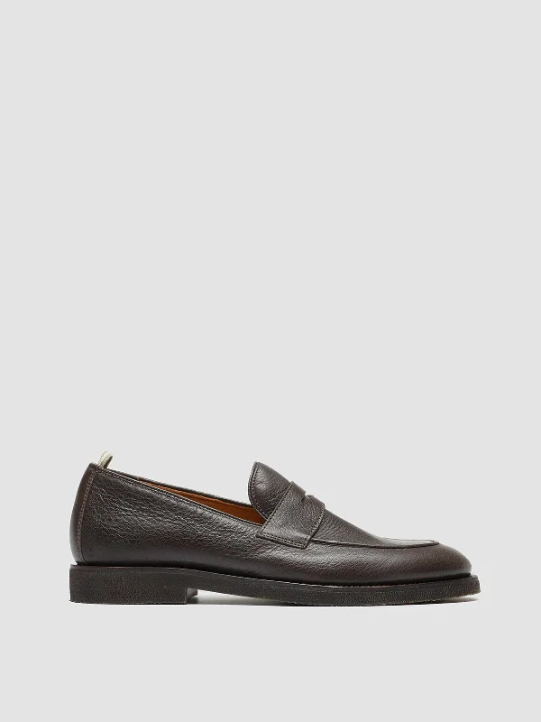 Slip - Resistant Women's Rubber - Sole Loafers in Navy for Wet ConditionsOPERA FLEXI 101 - Brown Leather Penny Loafers