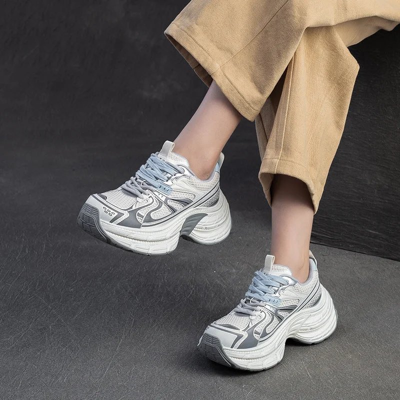 Unisex canvas shoes with a hidden pocketWomen Fashion Breathable Mesh Chunky Platform Sneakers