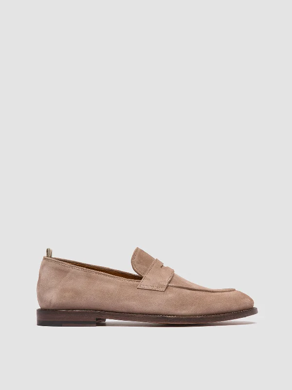 Women's Embroidered Floral Pattern Loafers in Beige for a Spring - Inspired OutfitOPERA 001 - Taupe Suede Penny Loafers
