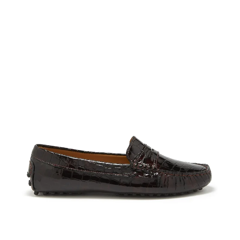 Women's Metallic Foil - Finish Loafers in Gold for a Glamorous Night OutWomen's Penny Driving Loafers, brown croc print patent leather Women's Metallic Foil - Finish Loafers in Gold for a Glamorous Night OutWomen's Penny Driving Loafers, brown croc print patent leather