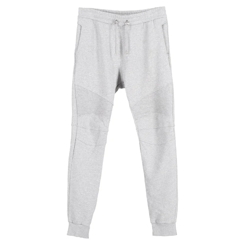 Balmain Slim-Fit Biker Sweatpants in Grey Cotton Jersey