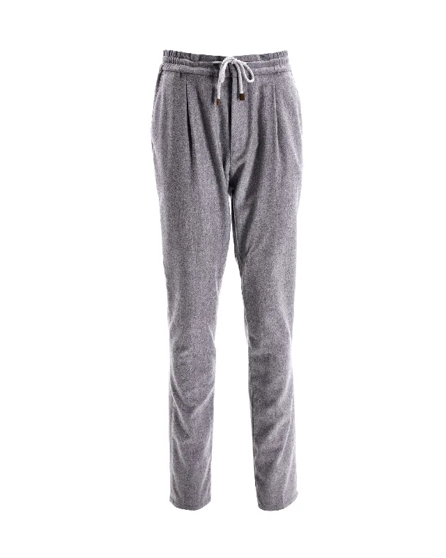 Brunello Cucinelli Drawstring Trousers in Grey Cotton