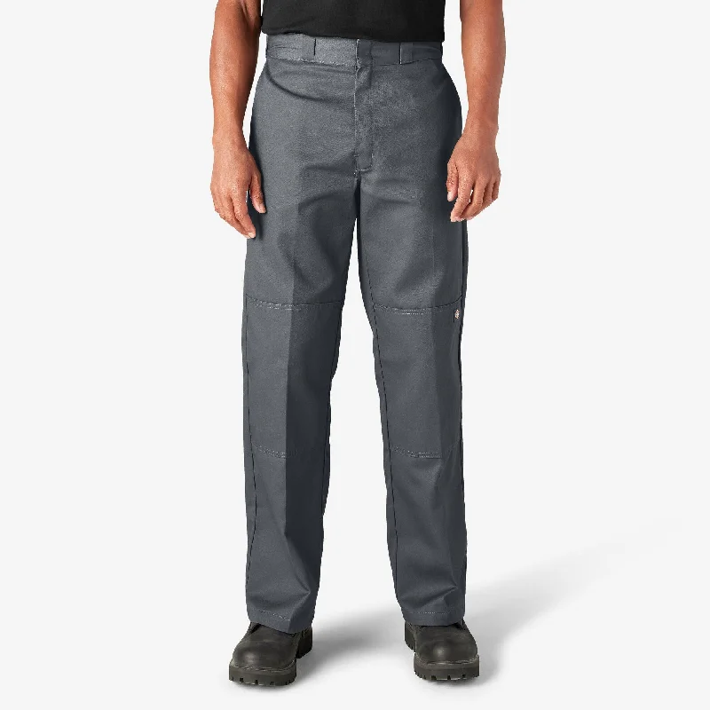 Loose Fit Double Knee Work Pants, Charcoal Gray