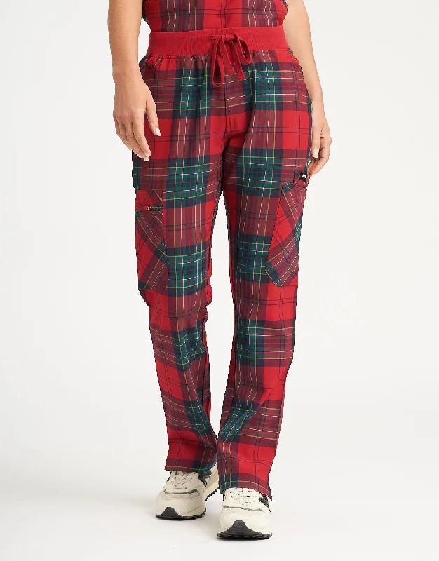 Essential Multi-Pocket Scrub Pants - Christmas Red Tartan