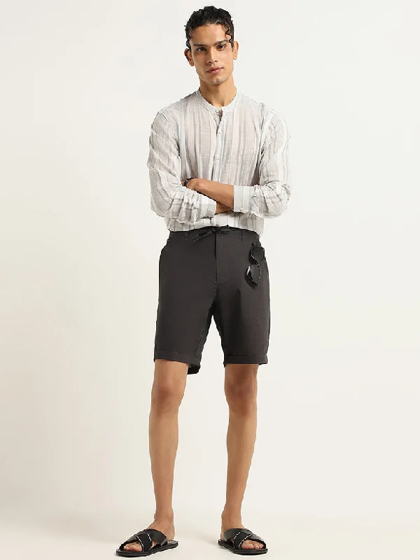 ETA Charcoal Slim-Fit Blended Linen Shorts