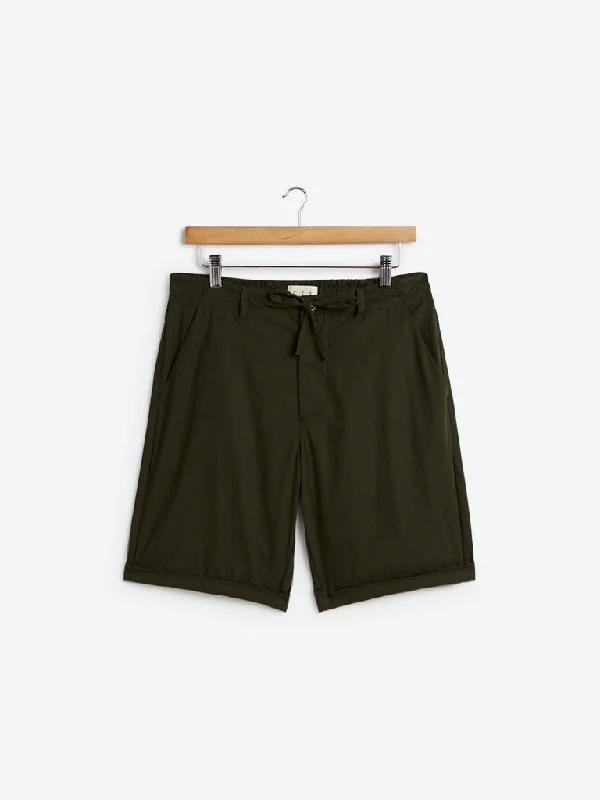 ETA Olive Cotton Slim Fit Shorts