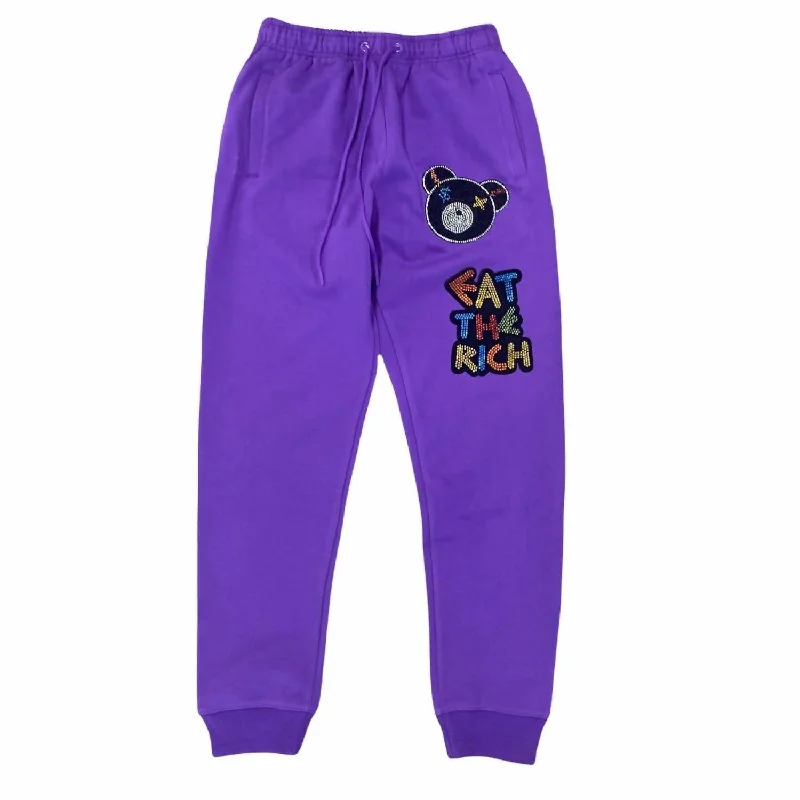 Men's Eat The Rich Bear Sweatpants In Purple