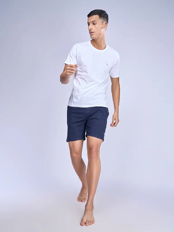 Men's Super Combed Cotton Smart Fit One Side Zipper Shorts Navy -ES2