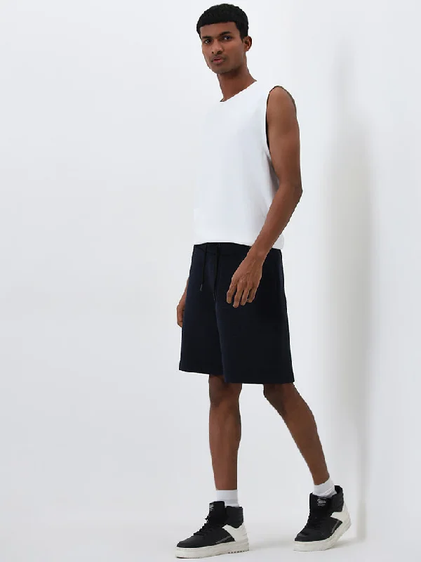 Studiofit Navy Ribbed Relaxed-Fit Mid-Rise Shorts