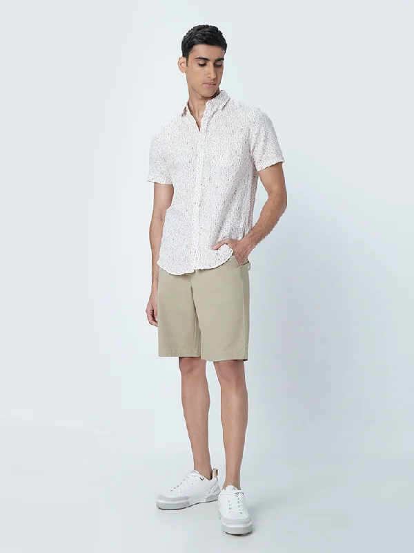 WES Casuals Beige Relaxed-Fit Mid-Rise Shorts