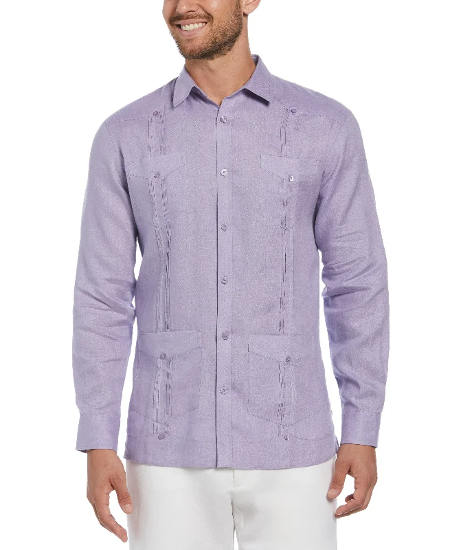 100% Linen Classic Guayabera Shirt - Long Sleeve - Light Purple