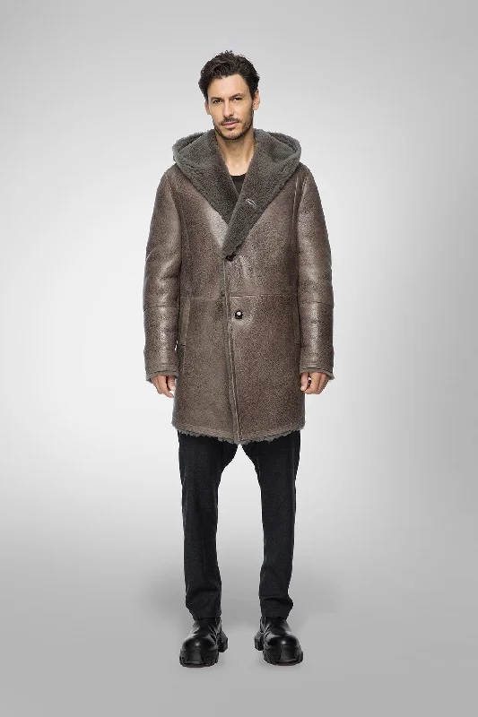 Aiden - Warm Grey Shearling Coat