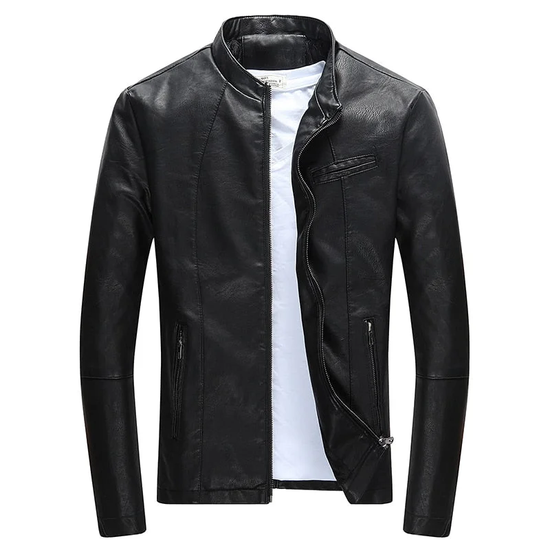 Autumn Winter Men's Casual Zipper PU Leather Jacket  Motorcycle Leather Jacket Men Leisure Clothing Men's Slim Leather Jacket