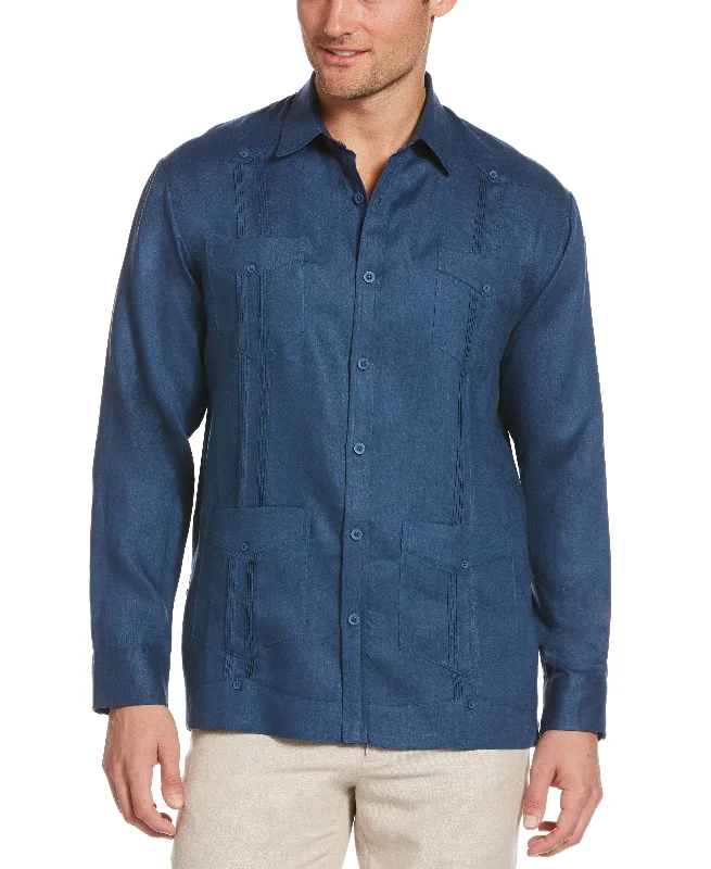 Big & Tall 100% Linen Classic Guayabera Shirt - Long Sleeve