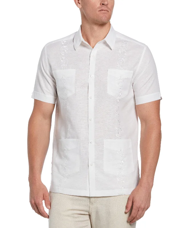 Big & Tall Linen Blend Tonal Embroidery Guayabera Shirt