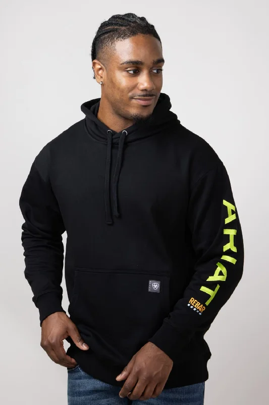 Ariat Rebar Graphic Hoodie for Men in Black/Lime | 10032993-BLACKLIME