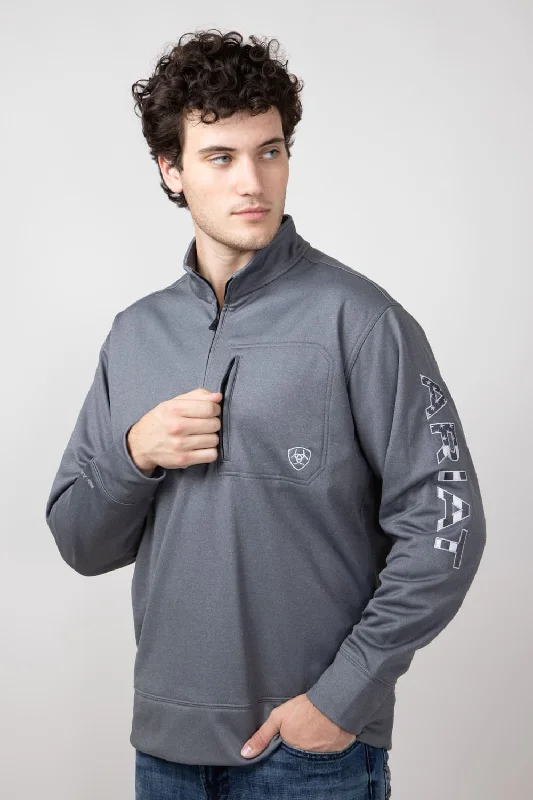 Ariat Team Logo Quarter Zip Sweatshirt for Men in Grey | 10051971-GREY