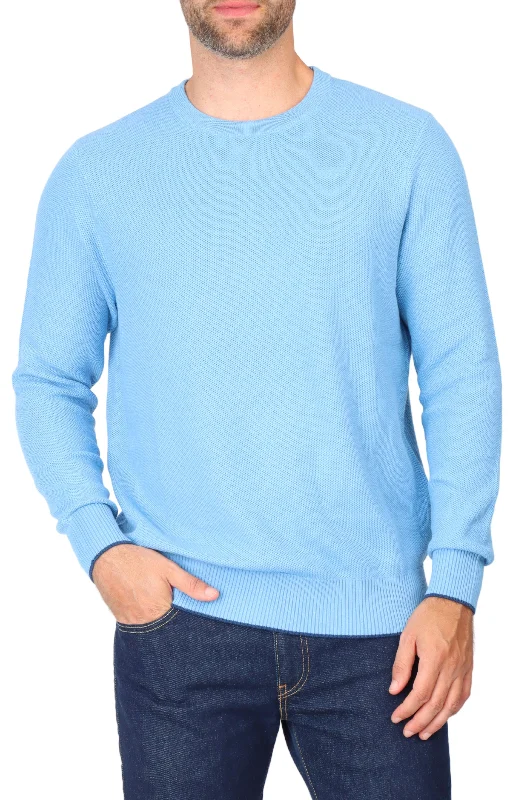 Cotton Textured Waffle Crewneck Sweater