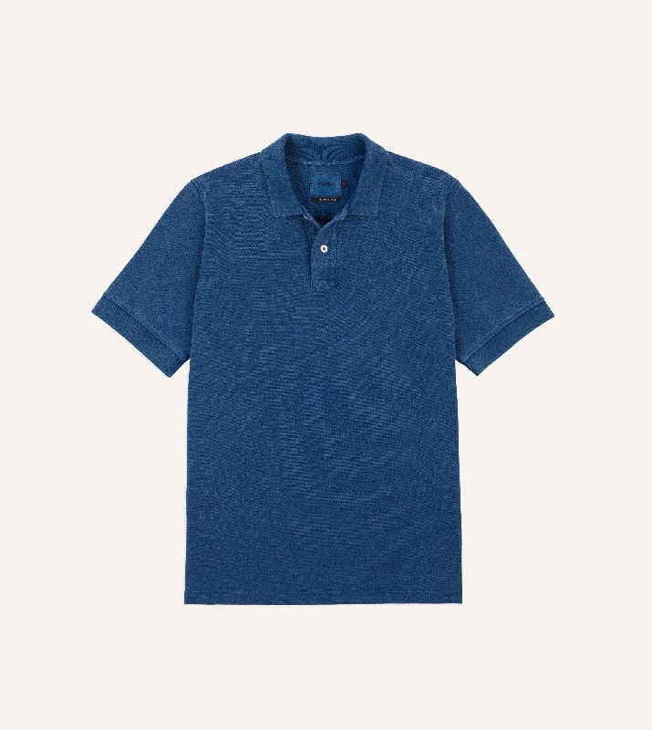 Washed Indigo Piqué Cotton Polo Shirt