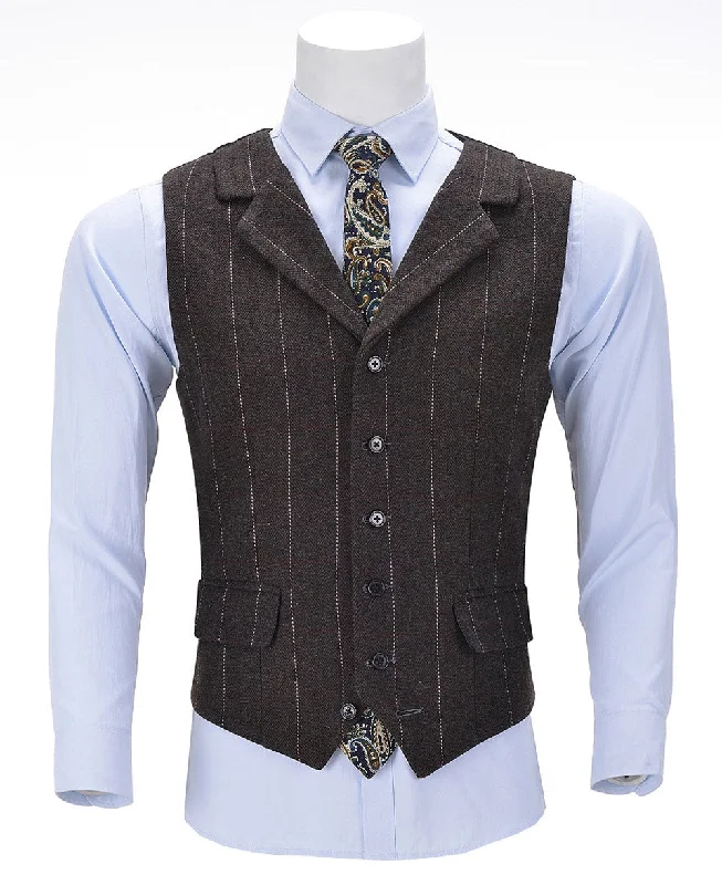 Coffee Casual Men's Suit Vest Plaid Notch Lapel Waistcoat