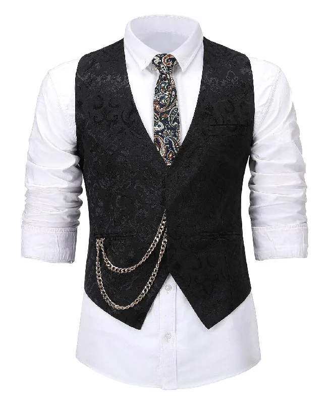 Black Formal Patterned V Neck Waistcoat