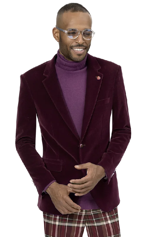 Kent & Park J134 Velvet Slim Fit Blazer Burgundy