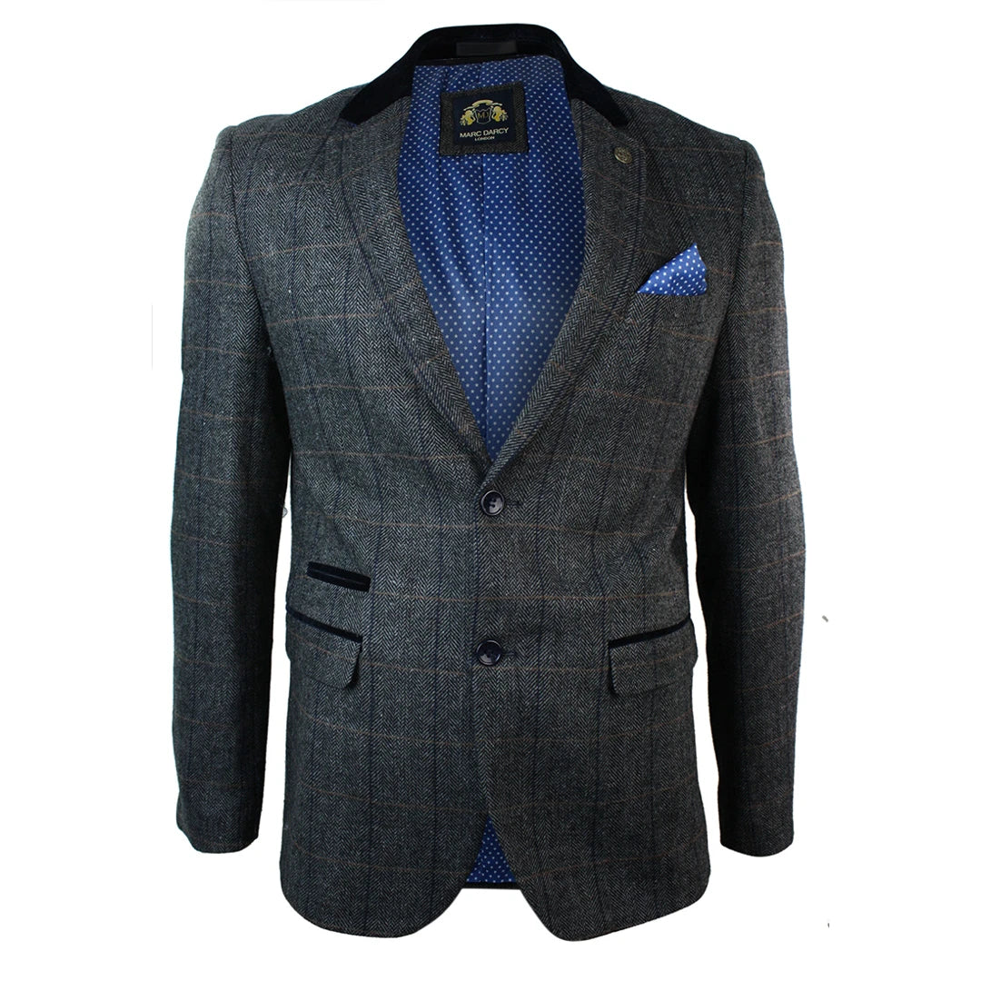 dx7 - Men's Check Herringbone Tweed Light Brown Oak Blazer Jacket