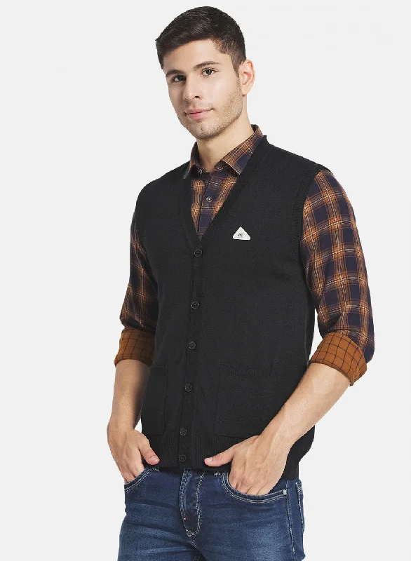 Men Black Solid Cardigan