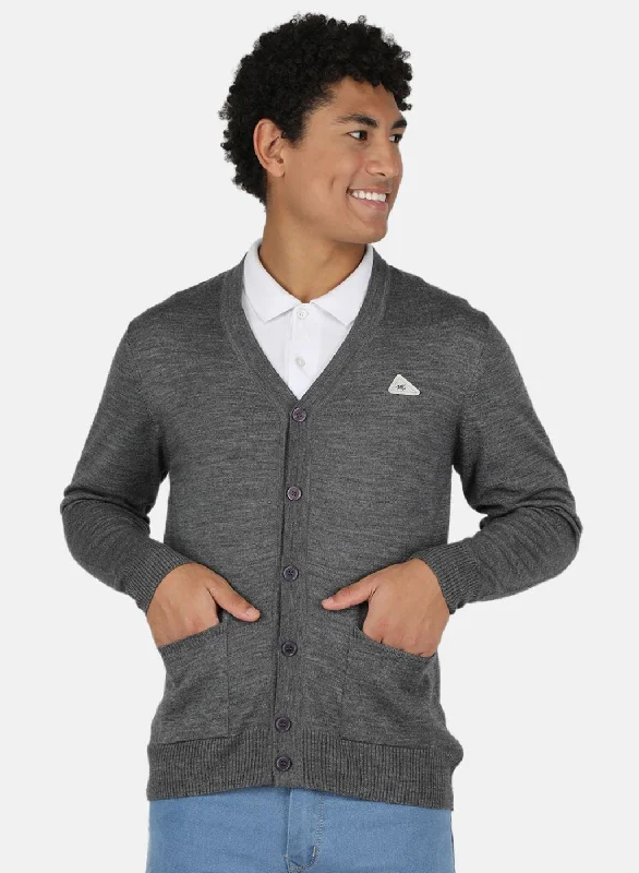 Men Grey Solid Cardigan