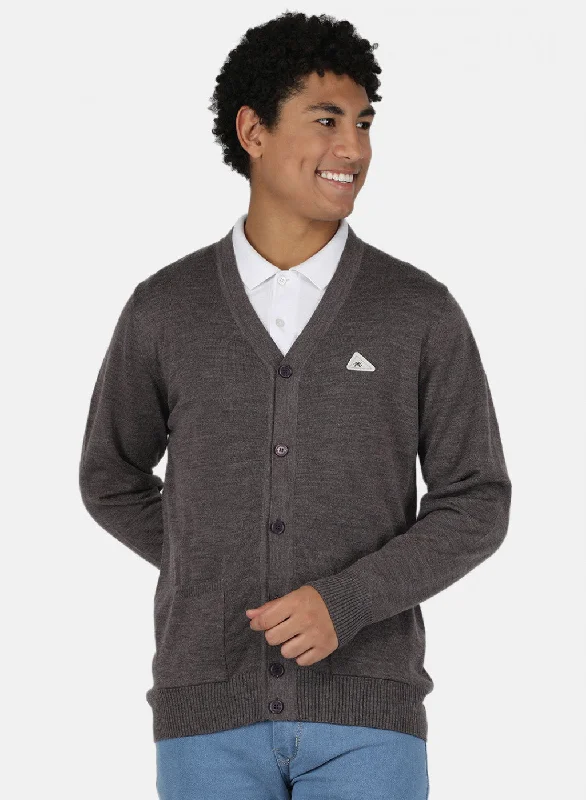 Men Grey Solid Cardigan