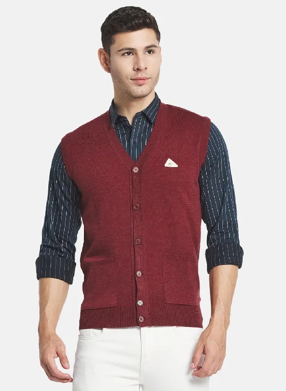 Men Maroon Solid Cardigan