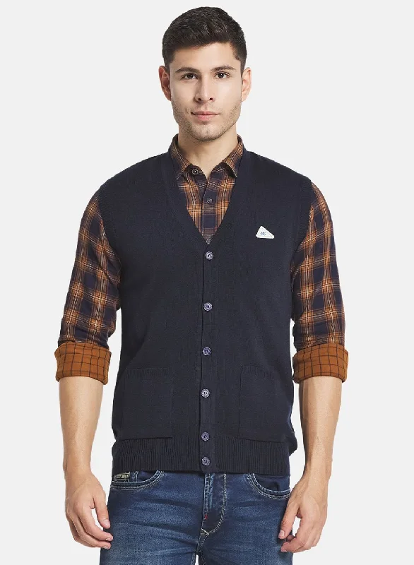 Men NAvy Blue Solid Cardigan