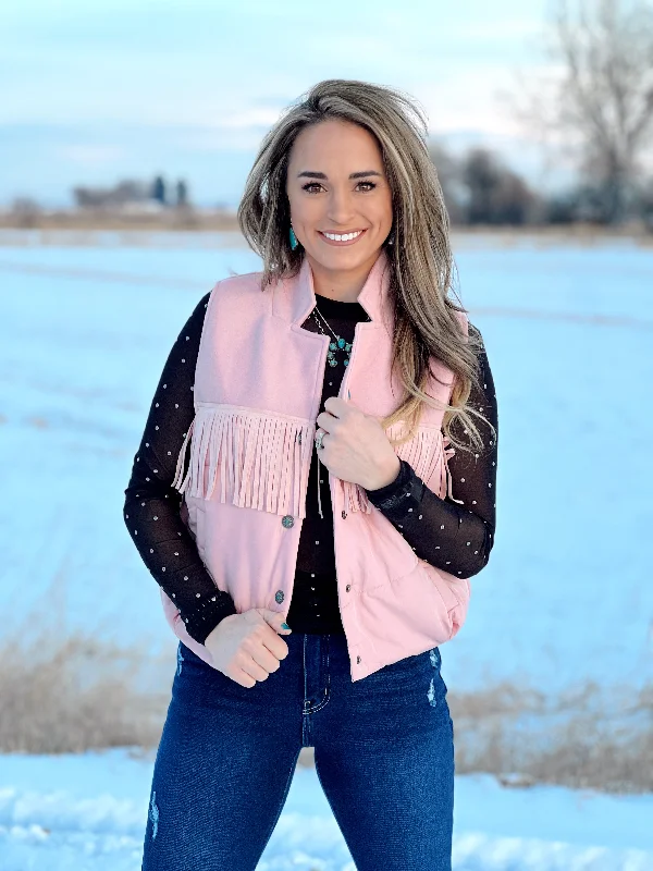 The Stetson Fringe Puff Vest in Blush