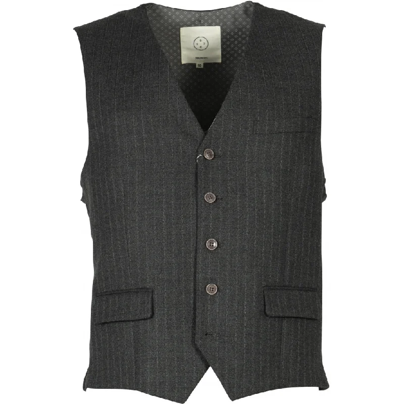 Wesley Chalk Stripe Wool Vest - DGR Dark Grey