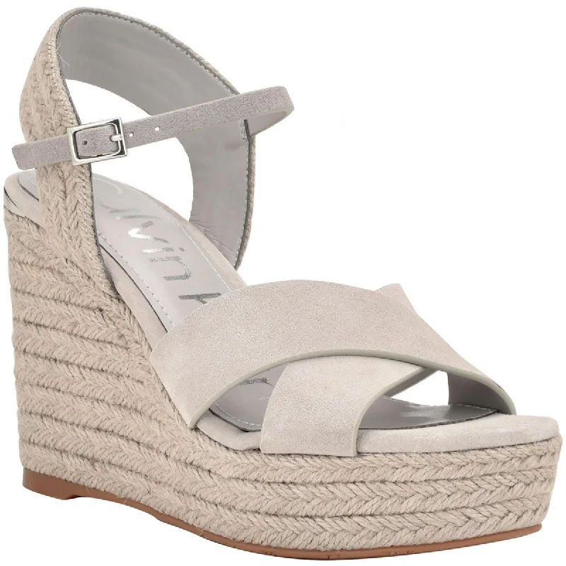 Women's Ankle - Strap Sandals with a Block Heel in Red for a Sophisticated StyleWomen's Ankle - Strap Sandals with a Block Heel in Red for a Sophisticated StyleCalvin Klein Womens Elory Suede Slingback Espadrilles