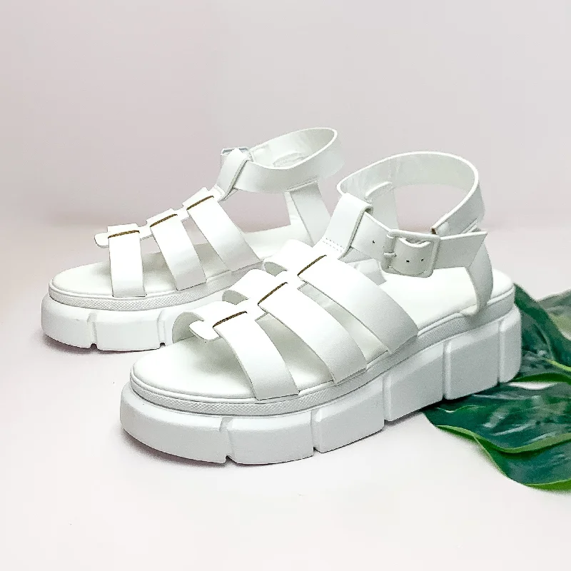 Adjustable Strap Women's Sandals with a Padded Heel in Pink for a Custom FitCoconut Cutie Gladiator Platform Sandals in White Adjustable Strap Women's Sandals with a Padded Heel in Pink for a Custom FitCoconut Cutie Gladiator Platform Sandals in White