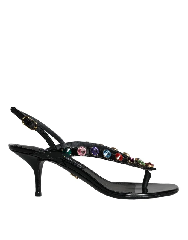 Women's Rhinestone - Embellished Open - Toe Sandals in Silver for a Glamorous Party LookDolce & Gabbana  Leather Crystal Slingback Sandals Women's Shoes