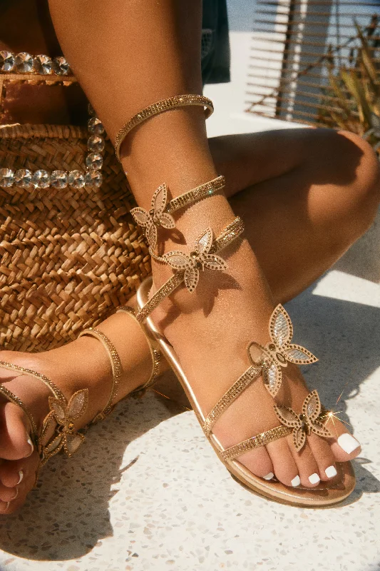 Women's Sandals with a Glitter - Coated Strap in Gold for a Sparkly Summer OutfitFantasy Embellished Around The Ankle Coil Sandals - Gold Women's Sandals with a Glitter - Coated Strap in Gold for a Sparkly Summer OutfitFantasy Embellished Around The Ankle Coil Sandals - Gold