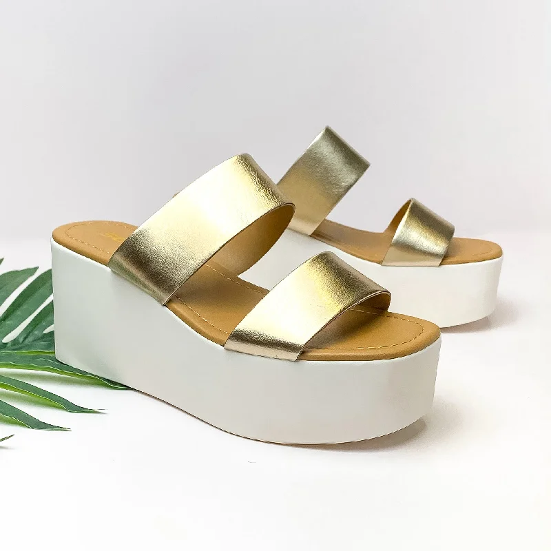 Women's Sandals with a Wedge Heel and a Tassel Detail in Orange for a Trendy LookFeeling Brand New Two Strap White Platform Wedges in Gold Women's Sandals with a Wedge Heel and a Tassel Detail in Orange for a Trendy LookFeeling Brand New Two Strap White Platform Wedges in Gold