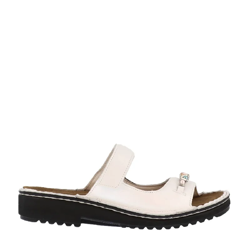Women's Flat Slide Sandals with a Memory Foam Insole in White for All - Day ComfortJohanna Slide Sandal In Pearl White Women's Flat Slide Sandals with a Memory Foam Insole in White for All - Day ComfortJohanna Slide Sandal In Pearl White