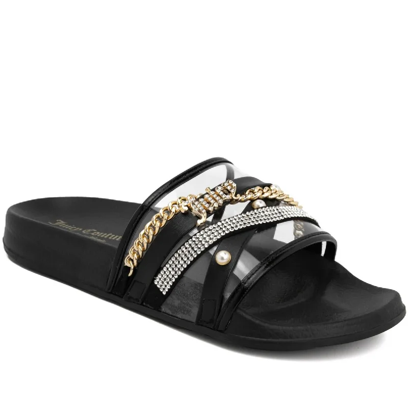 Waterproof Women's Rubber Beach Sandals with Arch Support in Blue for Water ActivitiesJuicy Couture Womens STYX Faux Leather Embellished Slide Sandals Waterproof Women's Rubber Beach Sandals with Arch Support in Blue for Water ActivitiesJuicy Couture Womens STYX Faux Leather Embellished Slide Sandals